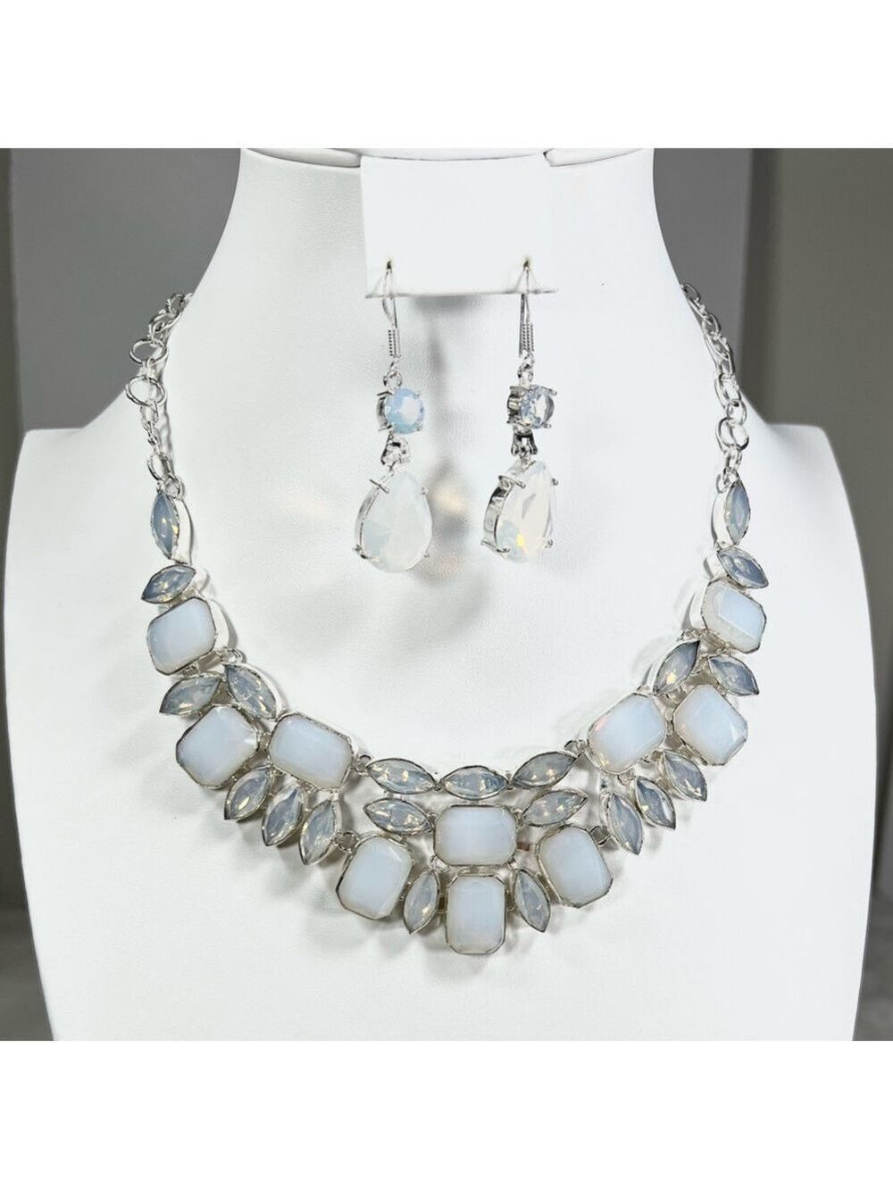 Opalite Large 925 Synthetic Gemstone Necklace & Earrings Set